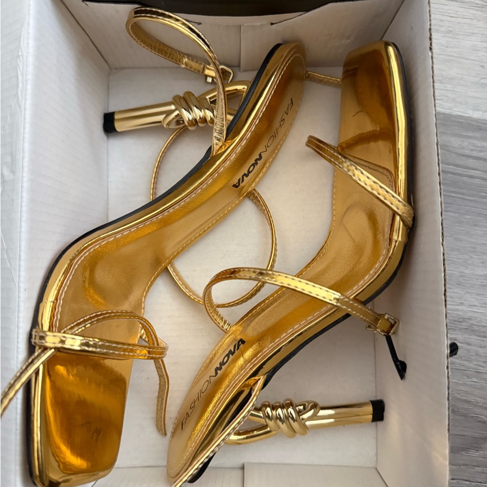 Fashion Nova Metallic Gold Strappy Stiletto Sandals